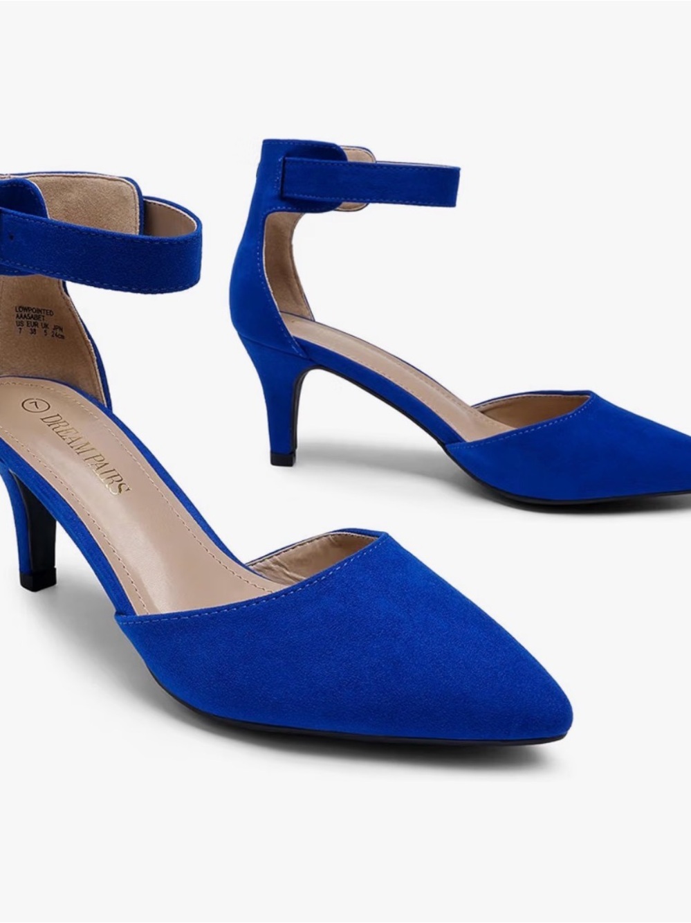 Beginning Boutique Cobalt Blue Pointed-Toe Ankle-Strap Heels